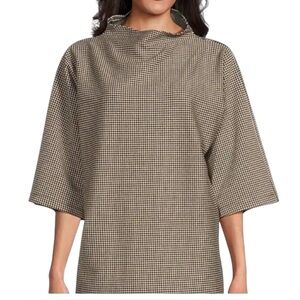 BRYN WALKER NWT - Adria Jacquard Houndstooth Print Funnel Neck 3/4 Sleeve Tunic